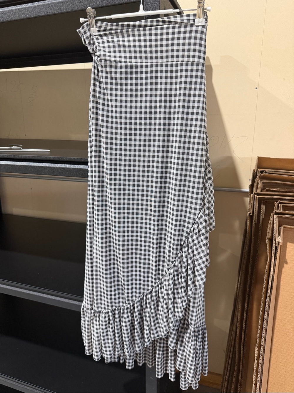 Ganni Black and White Gingham Wrap Maxi Skirt - Picture 2 of 2